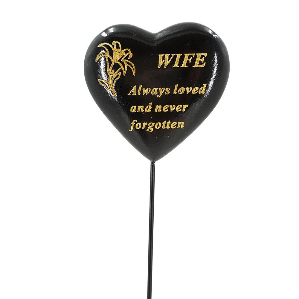 Special Wife Black & Gold Lily Heart Remembrance Stick