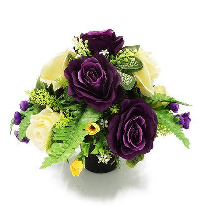 Wilma Purple Yellow Rose Artificial Flower Memorial Arrangement