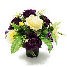 Load image into Gallery viewer, Wilma Purple Yellow Rose Artificial Flower Memorial Arrangement