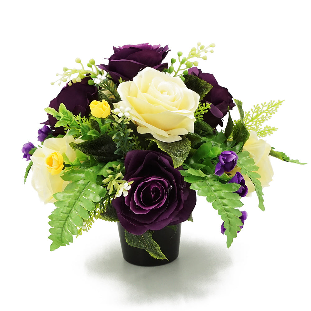 Wilma Purple Yellow Rose Artificial Flower Memorial Arrangement