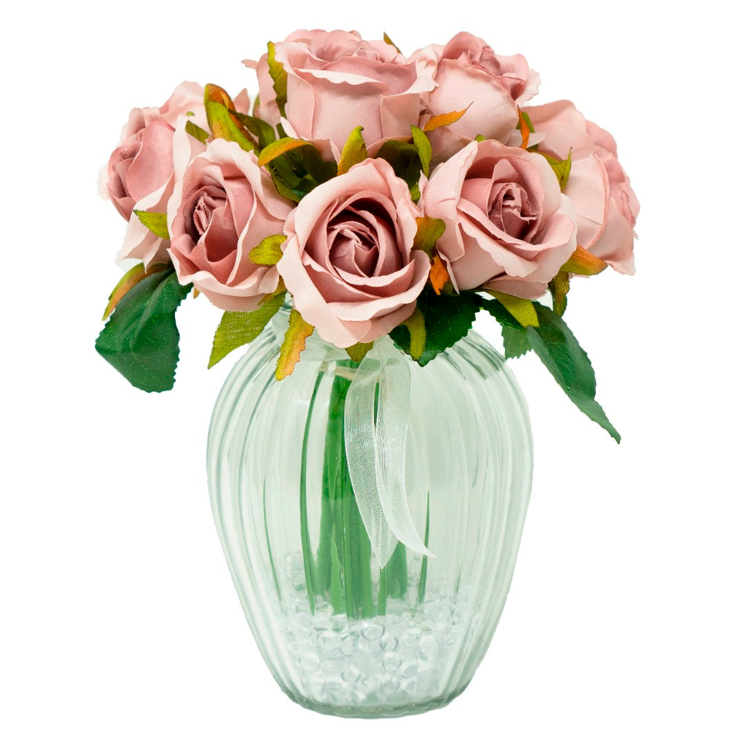Blush Pink Bud Rose Artificial Flower Arrangement