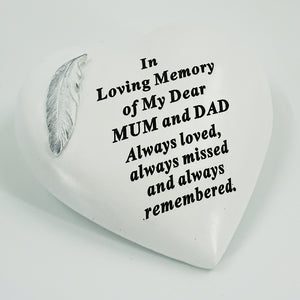 Special Mum & Dad Graveside Memorial Feather Heart