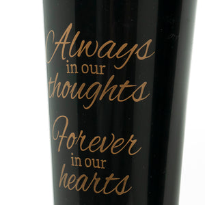 Set of 2 Black and Gold Forever in Our Hearts Fluted Spiked Memorial Grave Flower Vases