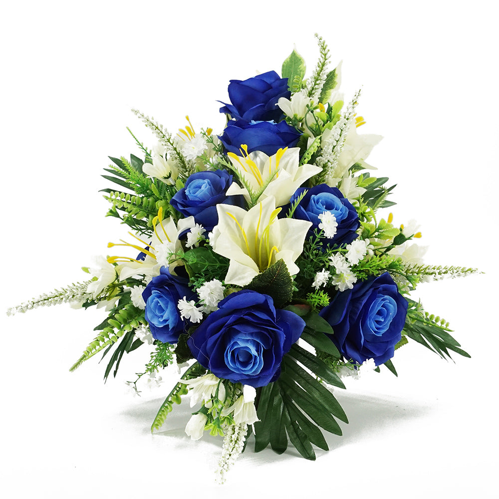 Piper Blue Rose & Lily Artificial Flower Memorial Arrangement