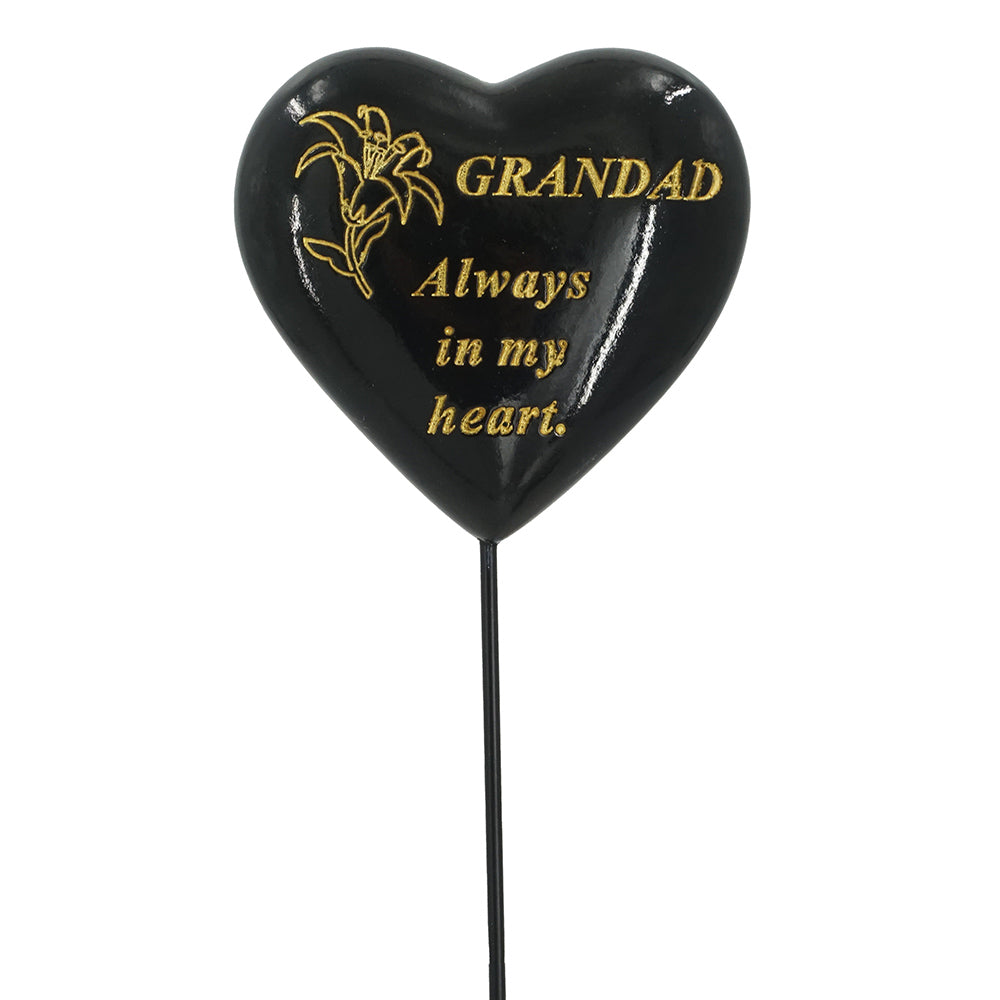 Special Grandad Black & Gold Lily Heart Remembrance Stick