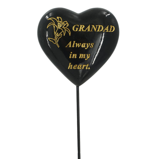 Special Grandad Black & Gold Lily Heart Remembrance Stick