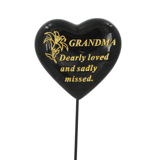 Special Grandma Black & Gold Lily Heart Remembrance Stick