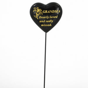 Special Grandma Black & Gold Lily Heart Remembrance Stick