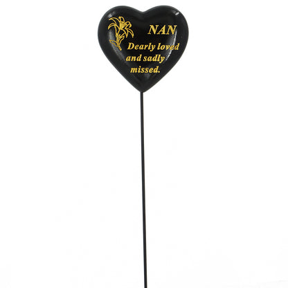 Special Nan Black & Gold Lily Heart Remembrance Stick