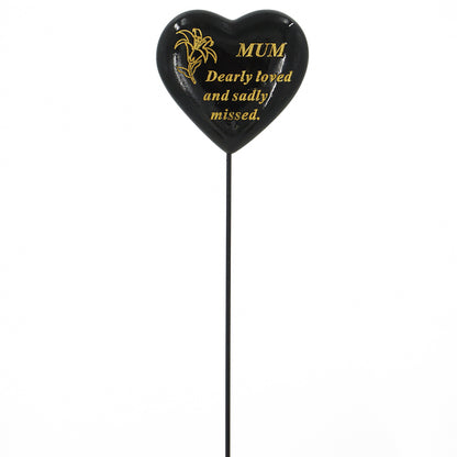 Special Mum Black & Gold Lily Heart Remembrance Stick