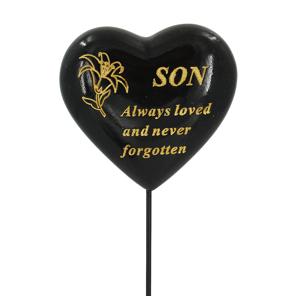 Special Son Black & Gold Lily Heart Remembrance Stick
