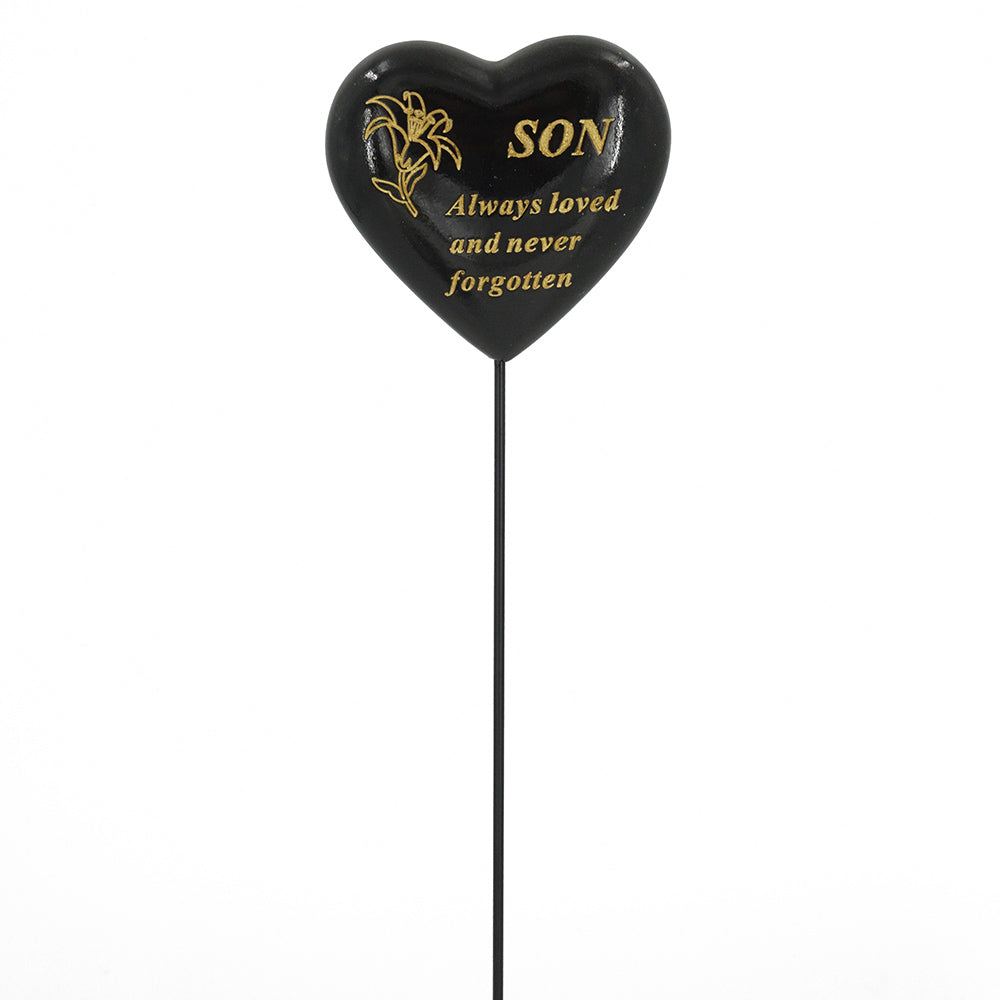 Special Son Black & Gold Lily Heart Remembrance Stick