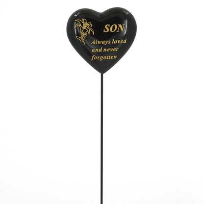 Special Son Black & Gold Lily Heart Remembrance Stick