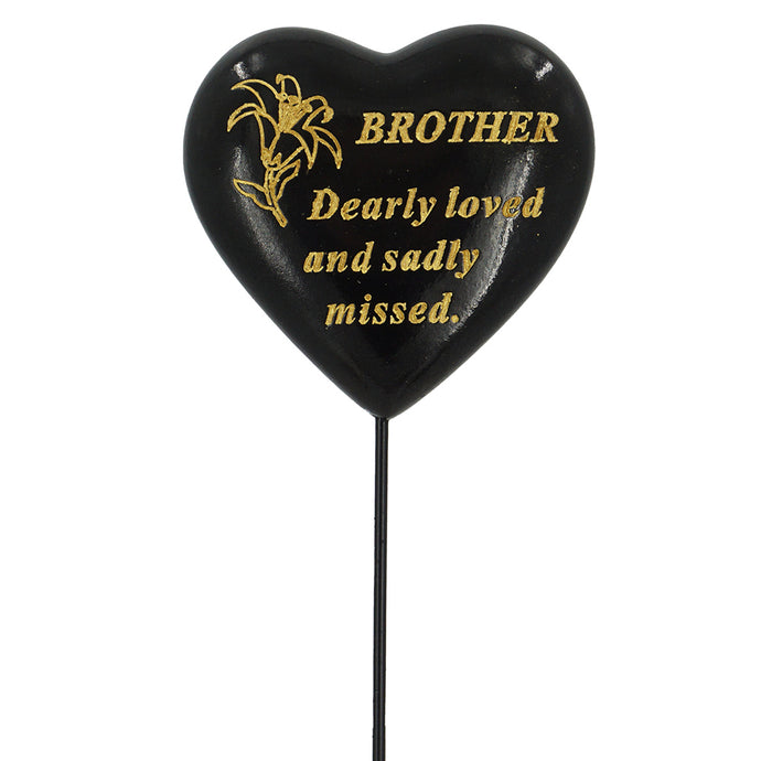 Special Brother Black & Gold Lily Heart Remembrance Stick