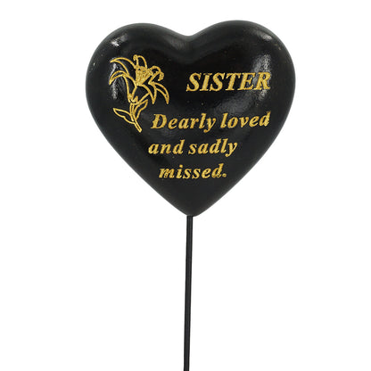 Special Sister Black & Gold Lily Heart Remembrance Stick