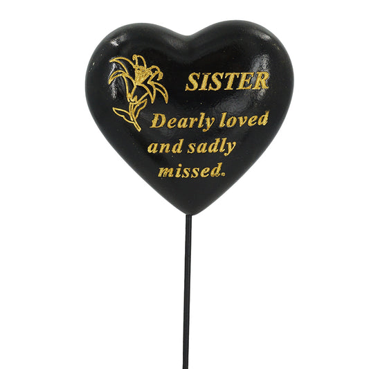 Special Sister Black & Gold Lily Heart Remembrance Stick