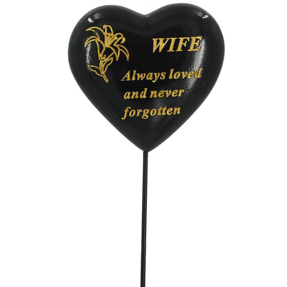 Special Wife Black & Gold Lily Heart Remembrance Stick