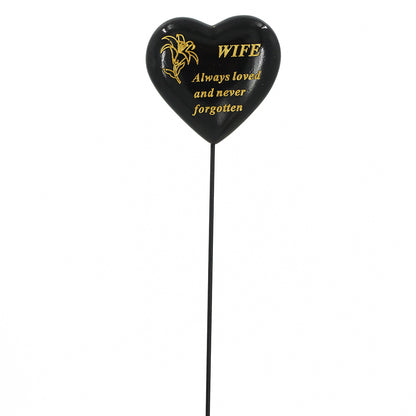 Special Wife Black & Gold Lily Heart Remembrance Stick