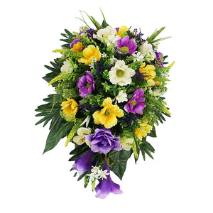 Purple & Yellow Lily Daisy Artificial Teardrop Flower Arrangement