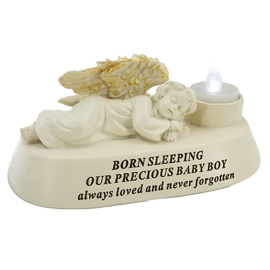 Born Sleeping baby boy angel memorial with tealight