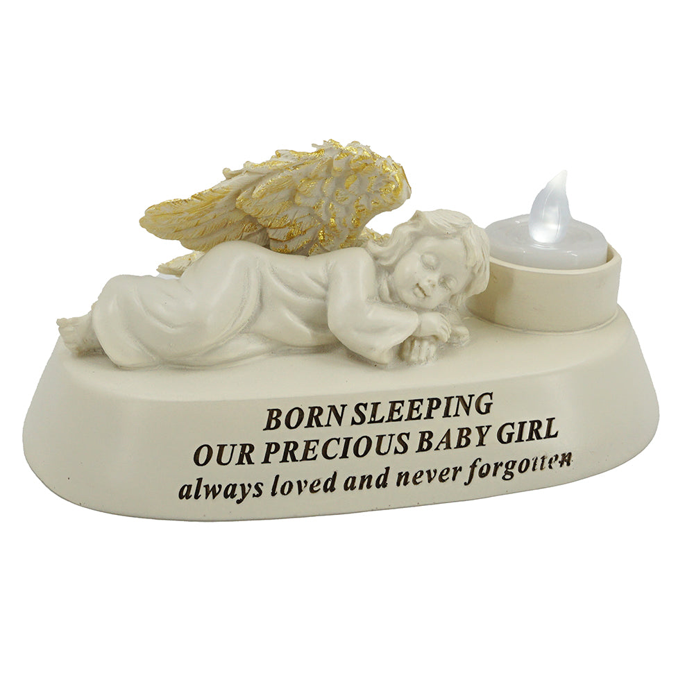 Born Sleeping Baby Girl Angel with Tealight Memorial Ornament