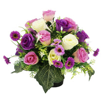 Load image into Gallery viewer, Mauve Artificial Flower Purple Rose Memorial Arrangement
