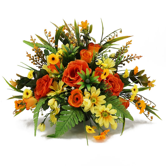 Mango Orange Rose Graveside Memorial Flower Arrangement