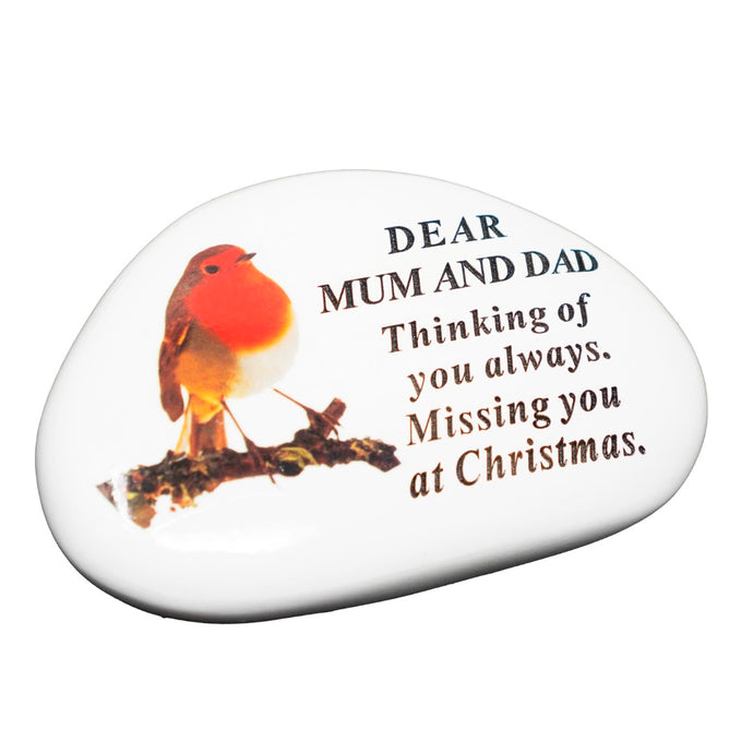 Mum & Dad Christmas Robin Memorial Plaque