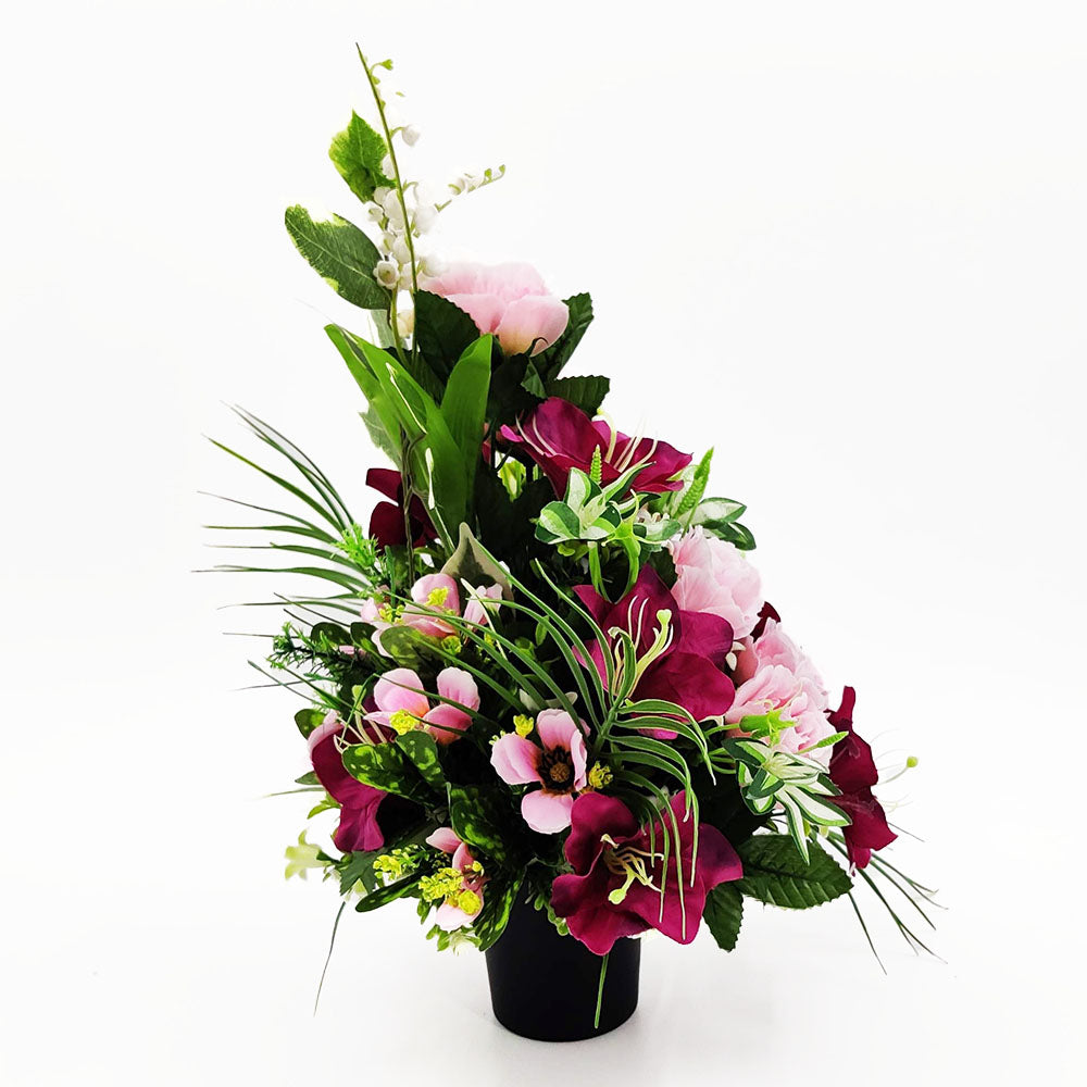 Rose & Lily Artificial Flower Graveside Cemetery Memorial Arrangement