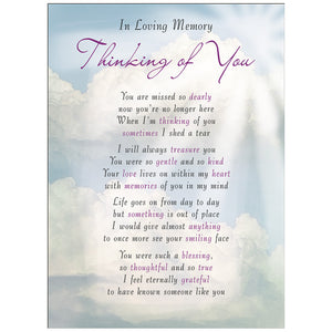 Thinking of You Memorial Remembrance Verse Plastic Coated Grave Graveside Card