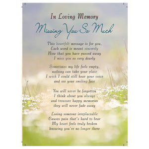 Missing You Memorial Remembrance Verse Plastic Coated Grave Graveside Card