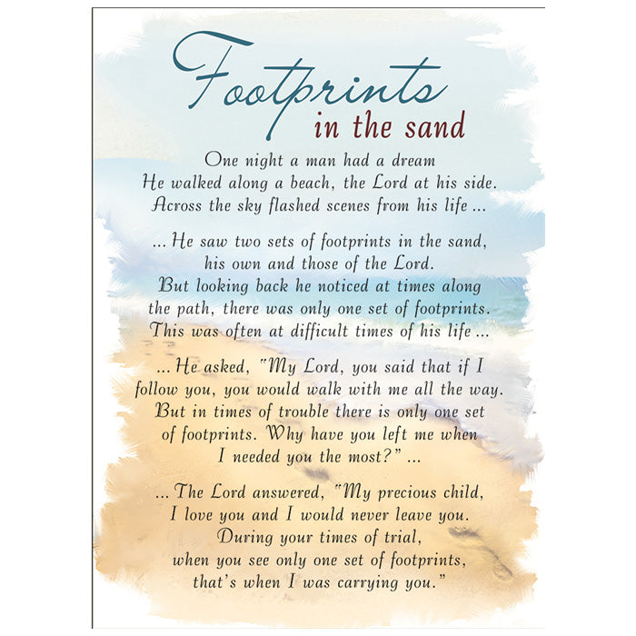 Footprints in the Sand Memorial Remembrance Verse Plastic Coated Card