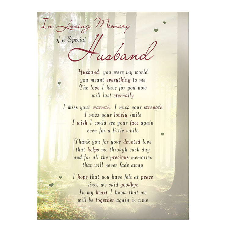 Special Husband Memorial Remembrance Verse Plastic Coated Card