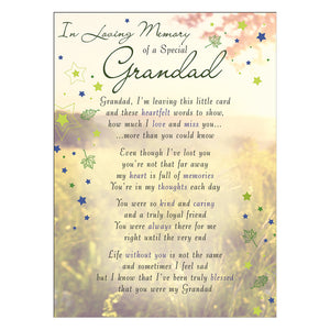 Special Grandad Memorial Remembrance Verse Plastic Coated Grave Graveside Card
