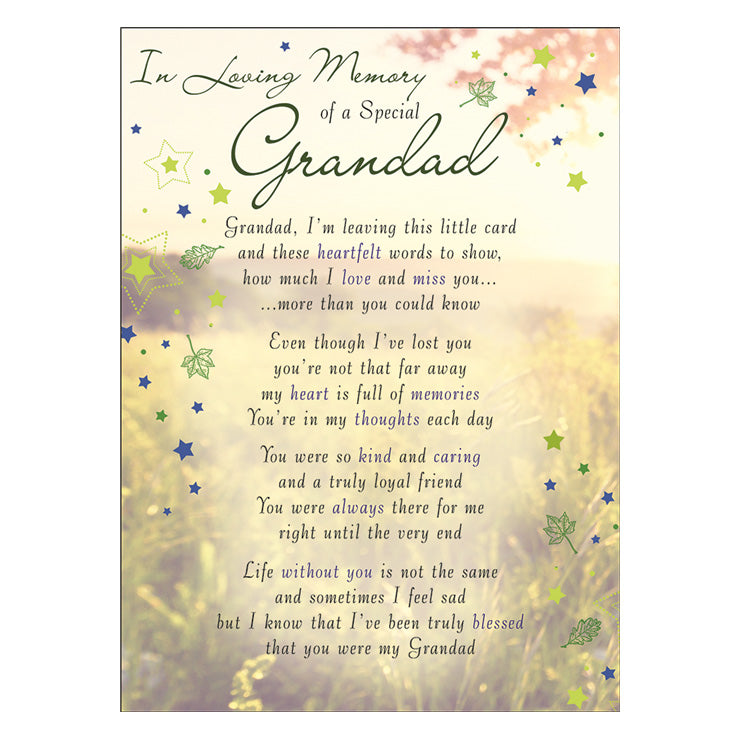 Special Grandad Memorial Remembrance Verse Plastic Coated Grave Graveside Card