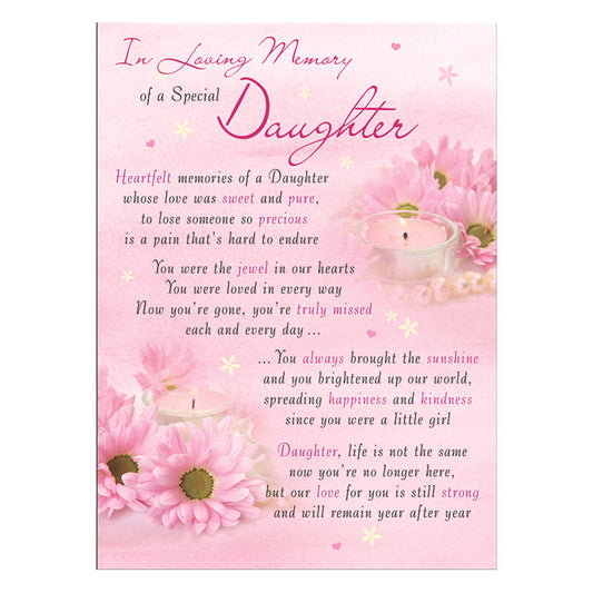 Special Daughter Memorial Remembrance Verse Plastic Coated Card
