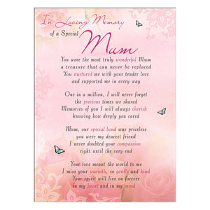 Special Mum Memorial Remembrance Verse Plastic Coated Card