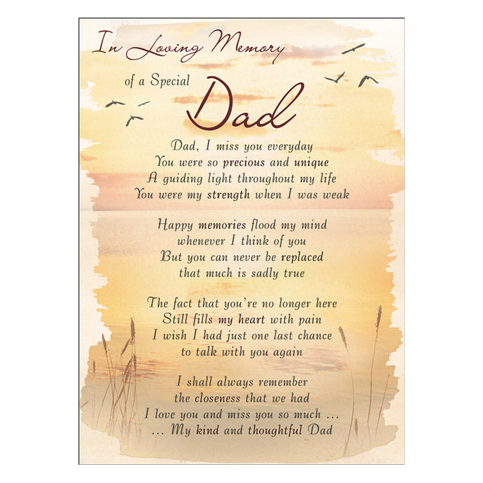 Special Dad Memorial Remembrance Verse Plastic Coated Card
