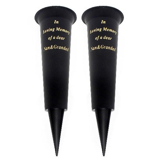 Set of 2 In Loving Memory Nan and Grandad Spiked Memorial Grave Flower Vases