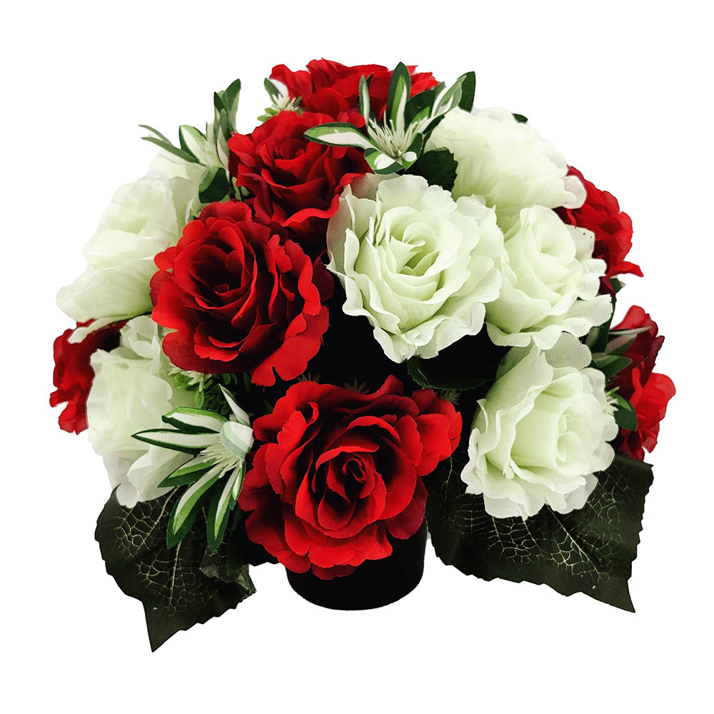 Finley Red & White Rose Artificial Flower Memorial Arrangement