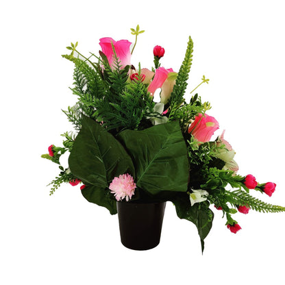 Pia Pink & White Rose & Lily Artificial Flower Graveside Cemetery Memorial Arrangement