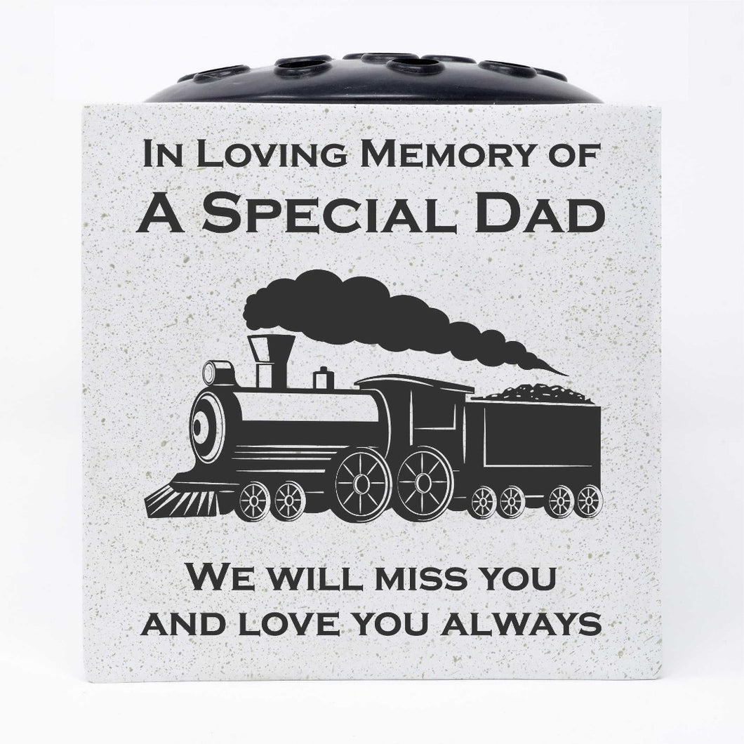 Special Dad Steam Train Memorial Graveside White Flower Bowl Vase Pot