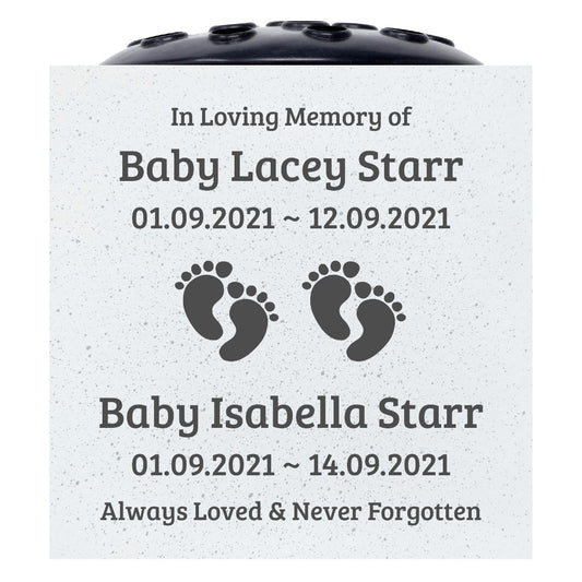 Personalised Twin Baby Footprints Graveside Memorial Flower Vase