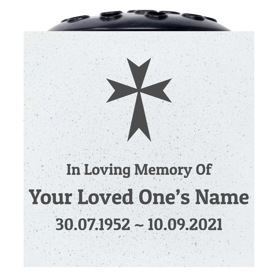 Personalised Engraved In Loving Memory Cross #5 Grave Memorial Flower Pot Vase