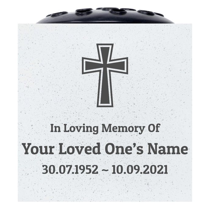 Personalised Engraved In Loving Memory Cross #6 Grave Memorial Flower Pot Vase