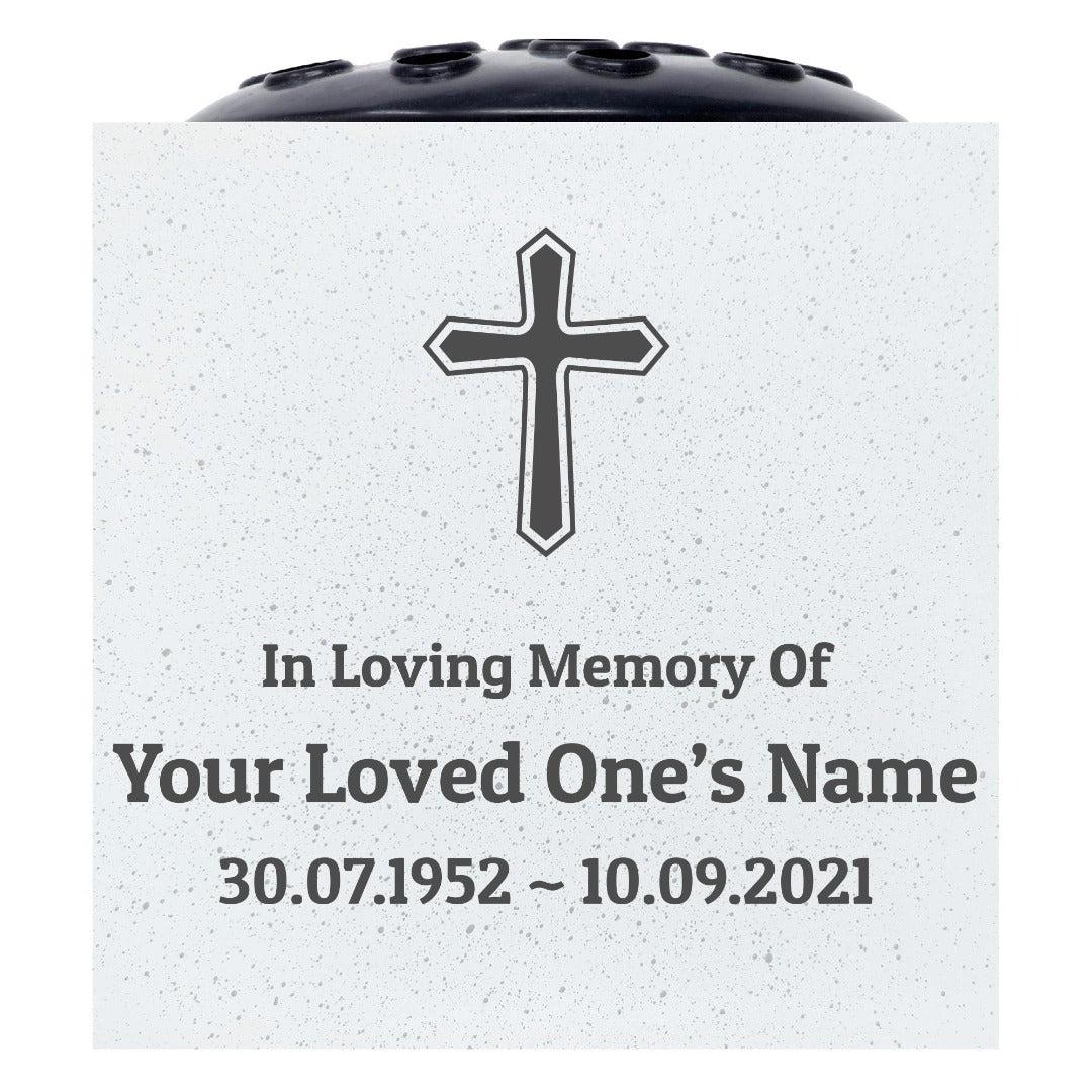 Personalised Engraved In Loving Memory Cross #8 Grave Memorial Flower Pot Vase