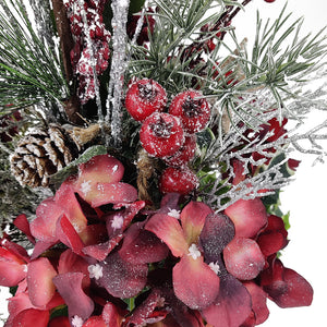 Sparkling Glitter Silver Christmas Red Hydrangea Artificial Flower Arrangement