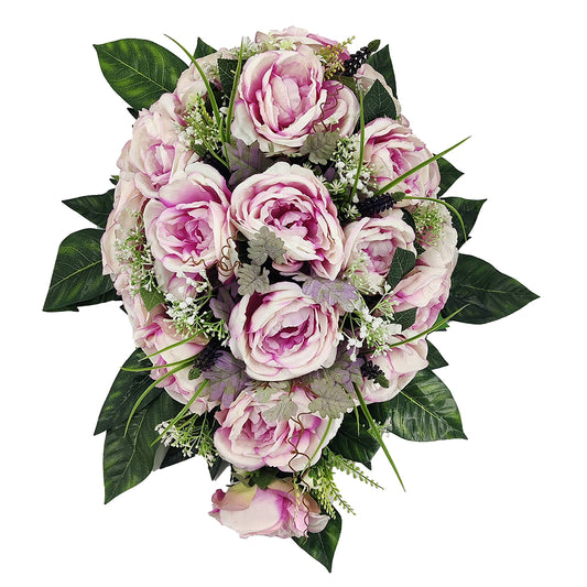 Shaded Pink Peony Teardrop Graveside Memorial Flower Arrangement