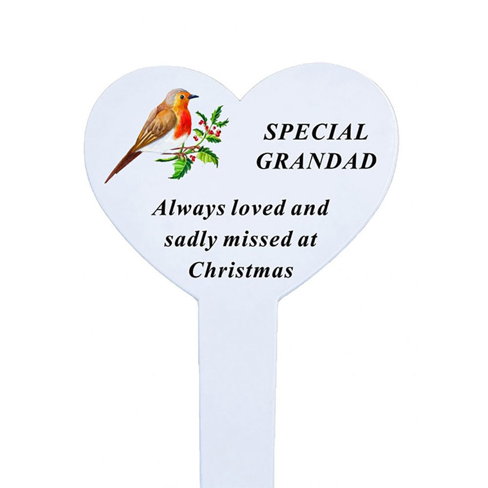 Special Grandad Christmas Robin Memorial Heart Remembrance Stake
