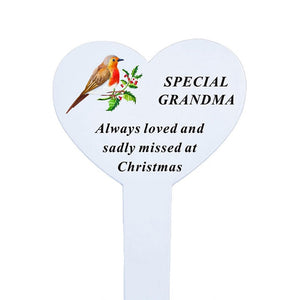 Special Grandma Christmas Robin Memorial Heart Stake (8cm)
